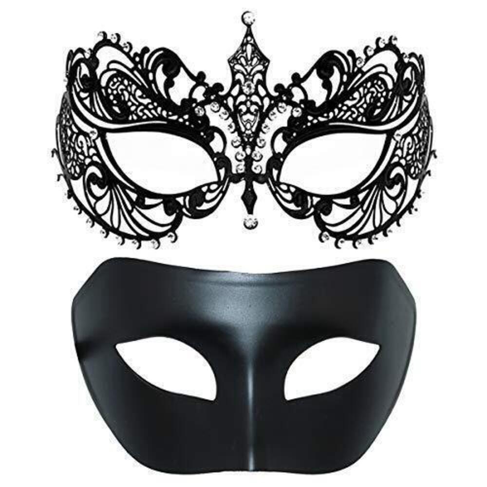 3397 Couple's Venetian Masquerade Masks, Metal Mask Set Costumes Mardi Gras